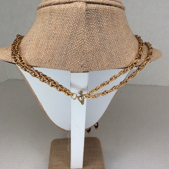 Vintage Faux Turquoise & Gold Plated Necklace Squash Blossom Style 70 s Vintage - Picture 3 of 13